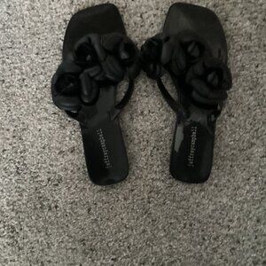 Jeffrey Campbell Jelly Slides Petalz Floral Flower‎ Thong Sandals Size 10 Black